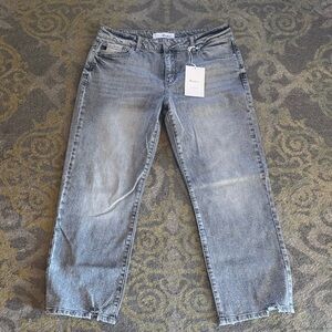 KanCan Gray Crop Straight Leg Jeans with Rhinestones